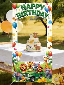 1pc 120*60cm Jungle Animal Theme Photo Backdrop, 1st Birthday Party Decor, Animal Theme Birthday Party Background, Photo Prop, Baby Shower Party Photo Prop, Boy/Girl Birthday Party Backdrop, Gender Reveal Party Banner, Birthday Party Photography Background, Photo Prop, Birthday Party Favor - Animal - View 6
