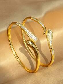 Conjunto de pulseiras em formato de cobra com zircônias cravejadas e banho de ouro 18K | Pulseira luxuosa com cabeça e cauda curva de cobra | Joias da moda em estilo boêmio, perfeitas para casamentos, festas, uso diário, férias, praia e festivais | Presente ideal para madrinhas, Dia dos Namorados, aniversários, Natal e outras ocasiões especiais. - Multicolorido - Ver 8