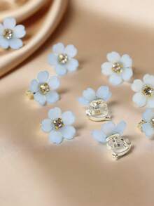 10pcs Flower Bead Hair Clips, Hair Accessories For Girls, Decorative Hair Clips For Festivals - Baby Blue - View 4