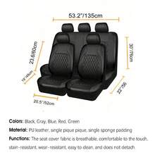 全套PU皮革汽车座椅套，单线菱形绗缝支撑性PU皮革人造革，适用于带安全气囊的车型，透气，适合轿车、卡车和SUV，舒适，防水防尘，防止汽车座椅沾染污渍、灰尘和液体飞溅。 - 座椅套 - 查看 7