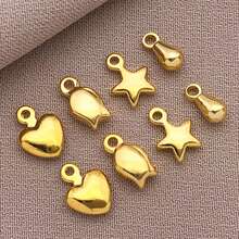 10pcs Premium Gold DIY Jewelry Charms Set – Heart, Star & Teardrop Pendants For Handmade Bracelets, Necklaces & Earrings – Perfect For Valentine's Day, Birthday & Wedding Gifts - Gold - View 5