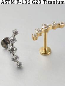 1PC G23 Titanium Solid Arc Moon Cartilage Earring Stud Lip Labret 4/5/7/11/9/11/16PCS Cubic Zirconia Paved Flat Back Internally Threaded Helix Ear Tragus Conch Lobe Earring 18k Golden Plated Piercing Jewelry Unsiex In Daily Life - vàng titan - Xem 5