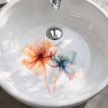 1 Set Removable Watercolor Floral Wall Stickers, Waterproof Orange & Blue Flower Wall Decals, Self-Adhesive For Bathroom, Vanity, Bathtub, Kids Room, Bedroom Decor - Watercolor Flower Stickers - View 8