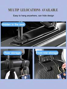 Gancho para reposacabezas de asiento de coche, soporte de gancho de cuero de fibra ultrafina, adecuado para colgar bolsas y bolsos, gancho de almacenamiento universal para asiento trasero, adecuado para bolsas de la compra, bolsos, abrigos (negro) - A - Ver 5