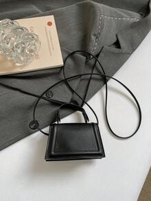 迷你手提包，小尺寸，時尚素色休閒翻蓋托特包，手提休閒包，通勤包，女款春夏新款單肩斜背包 - 黑色 - 查看 9