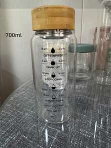 1个1000毫升高硼硅玻璃水瓶，防漏便携，带时间刻度和励志语录，高品质可重复使用，适合户外、露营、健身等场合 - 仅限手洗，励志水瓶 - 彩色 - 查看 7