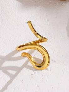 1 chiếc nhẫn thép không gỉ thiết kế đường kẻ bất đối xứng, kiểu dáng tối giản thời trang, phù hợp cho phụ nữ đeo hàng ngày và dự tiệc. - Vàng - Xem 5