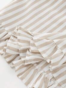 Kemeja Tanpa Lengan Berlipit dengan Motif Garis-garis Vintage Baru, Cocok untuk Liburan, Pakaian Musim Semi/Panas - Khaki - View 8