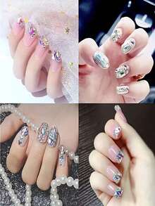 150 viên đá rhinestone tròn dẹt kèm 20 viên đá zirconia hình dạng bất thường lớn màu đen đỏ, phụ kiện làm móng, đá trang trí móng, đá quý trang trí móng. - Màu Hồng baby - Xem 9