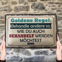 Vintage Golden Rule Metal Sign - "Treat Others as You Would Like to Be Treated" in German & English, 20.32x30.48 cm, Rustic Wall Decor for Home, Office, Bar, or Outdoor Spaces - Durable Iron Plaque with Classic Design, Perfect Holiday Gift, Club Decoration | Classic Decor Piece | Weathered Look, Metal Wall Art Decor, 2D Flat - 1PC - Übersicht 1