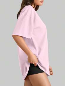SUPEKYKO Plus Size Women Short Sleeve T-Shirt - Loose Comfortable Activewear Suitable For Fitness, Yoga, Daily Wear, All Season Sports - Pink - View 6