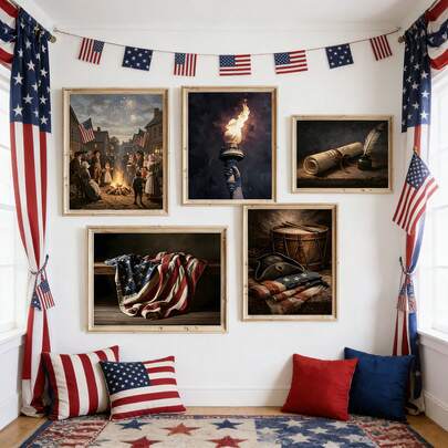 5PCS Retro American Patriotic Canvas Wall Art Set, July 4th Independence Day Retro Wall Decoration, Optional Frame. Posters Of The Statue Of Liberty And The American Flag In Rural Areas, Used For Room Aesthetics, Patriotic Home Decoration In Living Rooms, Bedrooms, Offices, Dormitories, Bars, Memorial Day Room Decorations, Aesthetic Wall Art Prints For Home Decoration
