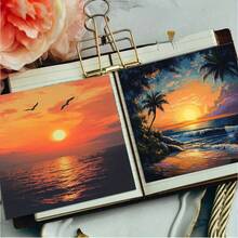 36 pièces de papier pour scrapbooking de 6 x 6 pouces avec paysage de coucher de soleil et mer, style vintage avec palmiers. Convient pour le collage, les projets d'origami, le papier DIY, le scrapbooking, le bullet journal, le collage d'art | Éléments naturels - Carré - Voir 7