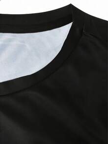 Plus Size Men's Summer Letter & Cartoon Print Crew Neck Casual T-Shirt - Black - View 3