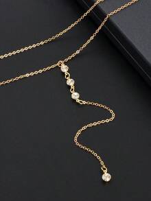Rhinestone Decor Y Lariat Necklace - Yellow Gold 2 - View 4
