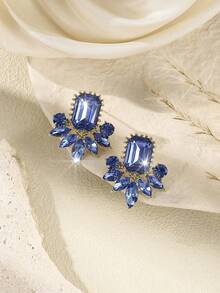 1 Pair Women's Vintage Crystal Bead Dangle Earrings, Elegant Decorative Earrings Suitable For Daily Wear And Parties - Royal Blue - View 3