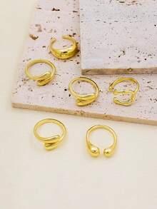 6 pièces Bagues ouvertes vintage minimalistes à design géométrique exagéré en forme de larme de lave, bagues épaisses en métal de couleur or uniques et à la mode, convenant pour le trajet quotidien des femmes, les cadeaux de vacances, la décoration de fête, un ensemble de bijoux charmants - Or jaune - Voir 3