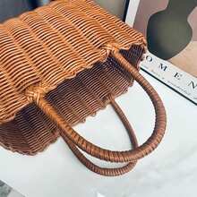 大容量镂空透气手工编织手提篮，原创装饰，天然镂空设计，手提式，质朴自然风格，开放式编织篮，适合家居收纳，乡村风格家居爱好者，手工艺爱好者，野餐露营，市场摊贩，适用于厨房、餐厅、阳台、花园、商业店铺展示、礼品赠送。款式随机发货。 - 彩色 - 查看 7