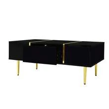 Masă de cafea lucioasă / Masă elegantă de living / Modernă și simplă, cu 2 sertare / Robustă și durabilă, cu mult spațiu de depozitare / Potrivită pentru camere de zi și birouri - Negru - Vizualizare 10