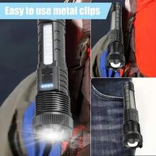 2pcs/Set Super Bright LED Tactical Flashlights High Lumens 980,000L, USB Rechargeable Powerful Handheld Flashlight With 7 Modes & COB Side Light, Zoomable Waterproof Torch For Camping, Outdoor, Home Emergency - A - View 6