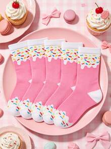 1/5 Đôi tất nữ Dopamine họa tiết kem, dễ thương và năng động, thời trang, đa năng, dài đến bắp chân, thích hợp cho mùa xuân, hè và thu. - Hồng - Xem 8