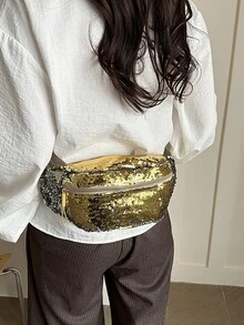 New Fashion Casual Sequin Fanny Pack, Retro Versatile Crossbody Chest Bag For Women - Gold - View 5