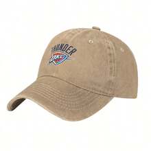 Oklahoma City Thunder Logo Baseball Cap Washed Denim, Adjustable Unisex Hat For Sports, Casual, Beach Outdoor | Retro Classic Design - Màu Khaki - Xem 2