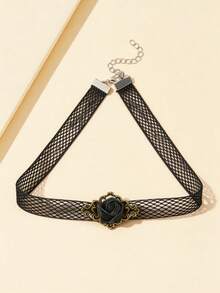 1件装女士复古蕾丝哥特玫瑰设计颈链，优雅锁骨链 - 彩色 - 查看 4