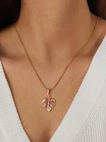 1 chiếc mặt dây chuyền hình lá màu tím gradient thời trang và giản dị, làm bằng thép không gỉ mạ vàng. - Vàng - Xem 4