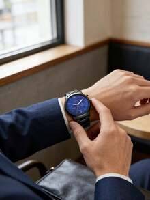 Fossil Đồng hồ nam Quartz mặt đen 44mm, dây thép không gỉ, chống nước 50M, kiểu dáng tối giản (FS5698) - Màu xanh lam - Xem 3
