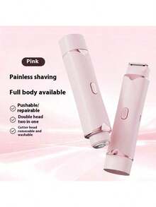 Electric Bikini Trimmer Womens Painless Shaver USB Rechargeable 2 In 1 Dual Head Gentle Hair Removal For Pubic Area Face Underarms Legs Sensitive Skin - hồng - Xem 1