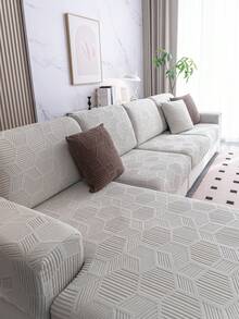 1pc Solid Color Striped Sofa Slipcover, Modern Minimalist Sofa Seat Cushion Cover, All Season Use, Non-Slip Anti-Dust Fixed Sofa Cover, High Elasticity, Wear-Resistant, Wrinkle-Resistant, Comfortable, Machine Washable, Anti-Pilling, Non-Deformation, Non-Fading, Anti-Cat Scratch, Anti-Stain, Sofa Makeover, Sofa Decoration, Enhance Ambiance, Fit 1-4 Seater, L-Shaped Sofa - Light Grey - View 3