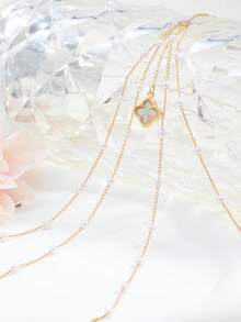 1 mặt dây chuyền hình cỏ bốn lá may mắn thời trang mới, dây chuyền bikini nhiều lớp đính ngọc trai giả, dây chuyền đeo eo mùa hè cho nữ. - Nhiều màu - Xem 4