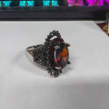 复古夸张设计优雅女士时尚椭圆形人造合成红石榴石戒指经典设计女士订婚求婚戒指生日派对周年纪念礼物鸡尾酒宴会珠宝高端配饰 - 紅色 - 查看 13