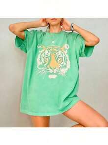 Vintage Tiger Tee - Retro Animal  T-Shirt, 90s Animal Gift For Tiger Lover, Wild Cat Shirt, JungleTiger Graphic Tee220G Heavyweight1830% CottonT-Shirt - 薄荷綠 - 查看 4
