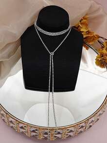 Dây chuyền pha lê lấp lánh 143cm (không có khóa càng cua, không có dây nối dài), 4 cách đeo. - Dây chuyền dài-bạc - Xem 4