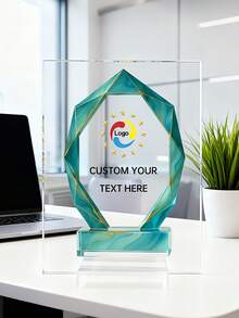1pc Customized Acrylic Trophy, Elegant Geometric Aurora & Marble Design, High-Definition Full-Color Printed Logo & Text, Suitable For Corporate Awards, Employee Recognition, Office Display & Inspirational Desk Decor, Premium Gift For Executives, Managers And HR Teams - Multicolor - View 18