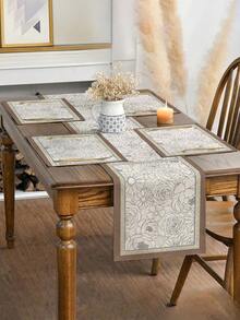 1/4/5/6/7pcs Floral Art Pattern Decor Set, Microwave Dust Cover, Protective Cover, Home Decor Set, Living Room Decor Set, Bedroom Decor Set, Dining Room Decor Set, Linen-Like Material, Multiple Sizes Available, Dining Room Decor, Dining Table Decor, Tablecloth, Fireplace Mantel Scarf, Placemats, Trivets, Home Decor - White - View 3