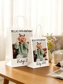 Customized Photo Birthday Gift Bag / Customized Event Soft Gift Bag / Birthday Celebration Soft Paper Bag / Customized Text Party Gift Bag / Birthday Paper Bag - Multicolor - View 4