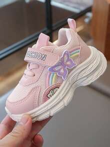 1 par de zapatillas deportivas casuales con decoración arcoíris, malla transpirable, duraderas y antideslizantes, adecuadas para el campus y uso diario en primavera/otoño, zapatos deportivos de moda - Rosa - Ver 8