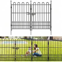 Tall Garden Fence Animal Barrier With Gate, 39.5in (H) X 11.5ft (L) 5 Panels Decorative Dog Fence Outdoor For Yard, Heavy Duty Metal Fence Border, Flower Bed, Easy Setup, Black - Black - 查看 1