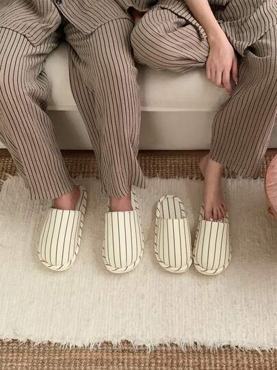 XIXITIAO 男女通用条纹拖鞋，四季皆宜的情侣静音拖鞋，舒适软底家居地板拖鞋