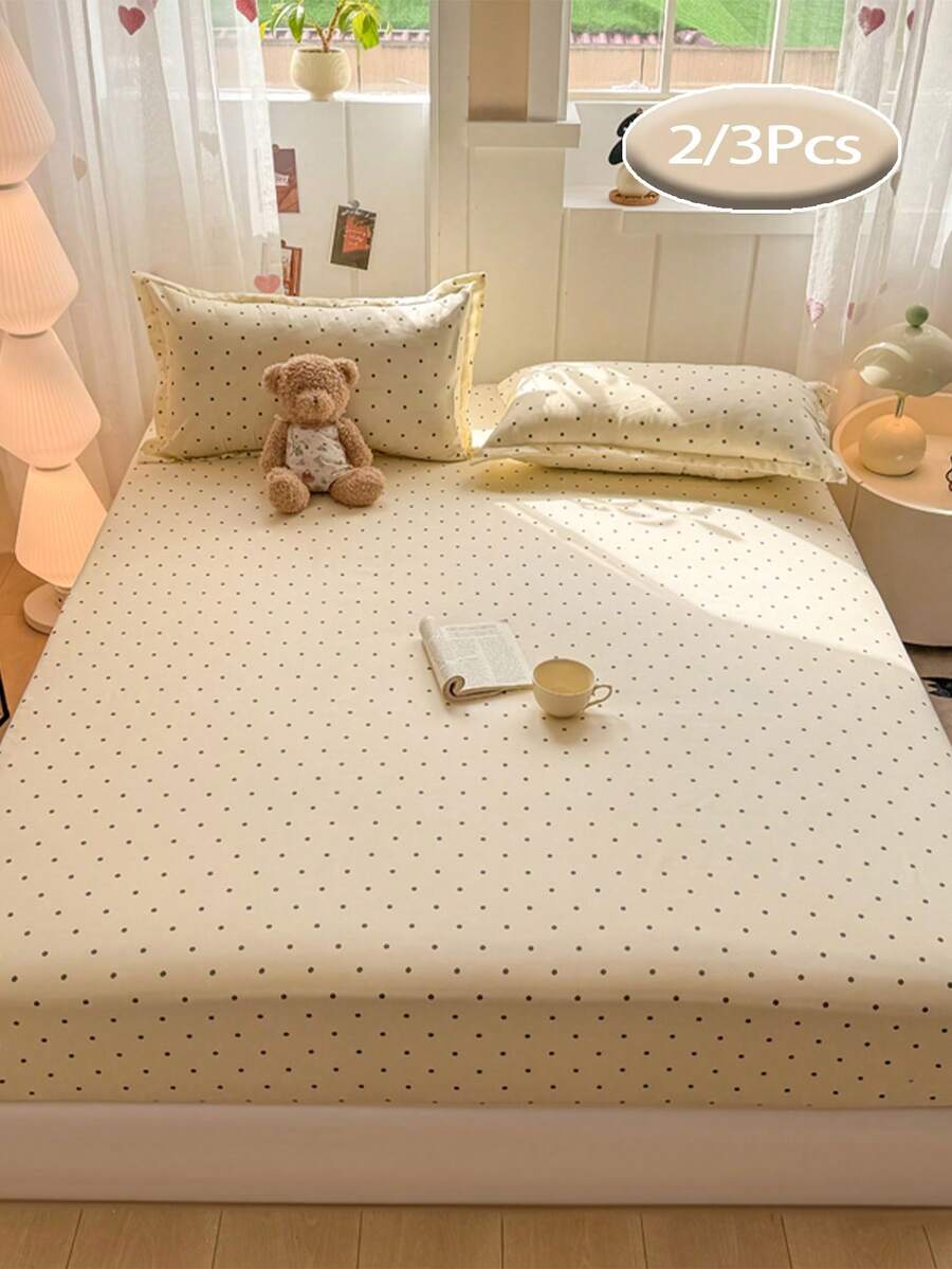 2/3pcs Skin-Friendly & Comfortable Minimalist Fitted Sheet Set, Printed Bedding, Mattress Protector, Bed Cover, Bed Sheet, Breathable Anti-Pilling Mattress Pad, Home Decor, Suitable For All Bed Sizes - Double, Full, Queen, King, All Seasons, Dust-Proof Fitted Sheet, Machine Washable