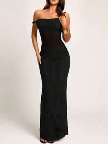 Đầm trễ vai mùa hè mới dành cho nữ, đầm hai dây màu đen thanh lịch - màu đen - Xem 1