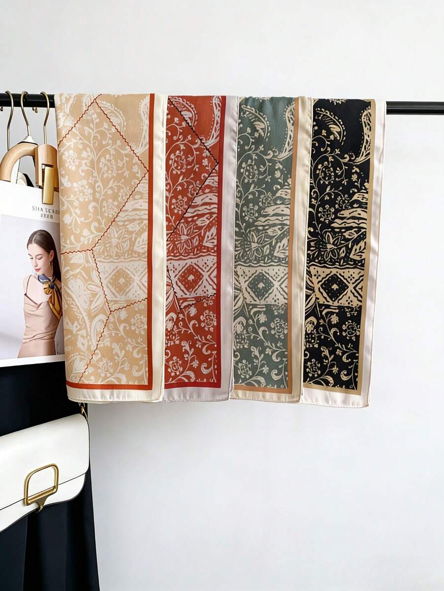 Khăn choàng lớn in họa tiết hoa điều và paisley cổ điển, chất liệu giả lụa satin sang trọng, phụ kiện cao cấp đa năng giúp tôn dáng và nâng tầm phong cách, món quà lý tưởng. - Nhiều màu - Xem 1