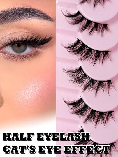 7 pares de pestañas postizas de medio ojo de gato, efecto 3D esponjoso y suave, pestañas falsas de visón sintético, maquillaje natural y suave