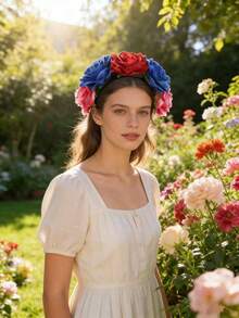 [Daisi] 1 pièce Nouveau serre-tête à fleurs artificielles, accessoire capillaire à fleurs en tissu rose, coiffe de photo de fée, couronne florale pour fête, cadeau pour la fête des mères - Multicolore - Voir 11
