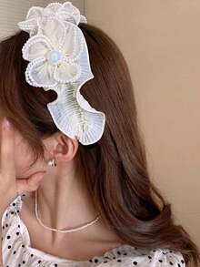 1pc Elegant & Fashionable Cute Fabric Faux Pearl Flower Headband For Women, Suitable For Daily Wear And Parties Hairband Hair Band Diadema Hair Hoop,Travel,Birthday - White - View 3