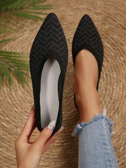 2026 Lightweight Breathable Women's Solid Color Casual Shoes, Women's Ballet Flats, Fashionable Outdoor Ballet Flats, Slip-On Knit Shoes