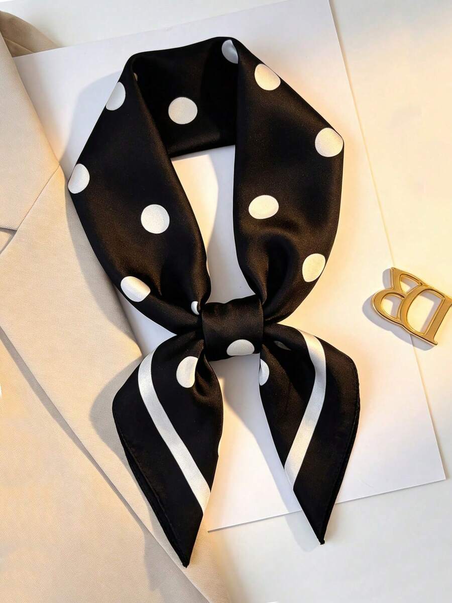 1条女士奢华优雅时尚波点印花真丝围巾，尺寸27.56英寸x27.56英寸，春季服饰配饰 - 彩色 - 查看 1